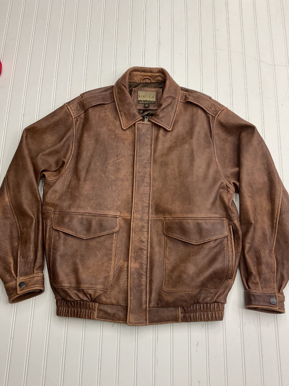 Vintage Cabela's Brown Distressed Leather Bomber Flight Jacket